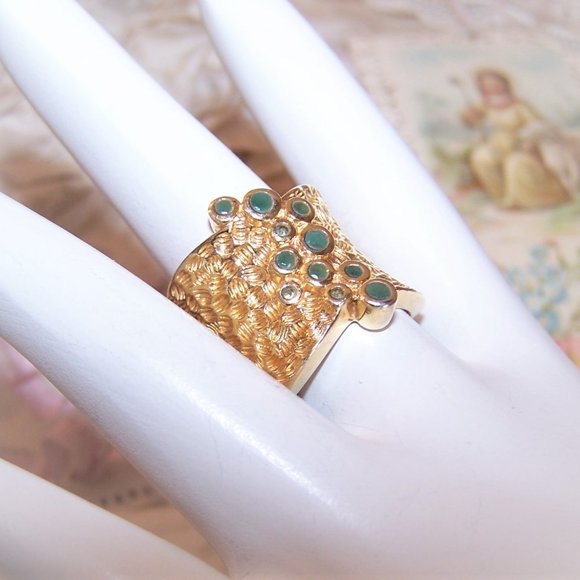 Ross Simons Sterling Silver Vermeil Chrysoprase and Crystal Fashion Ring - Picture 5 of 8
